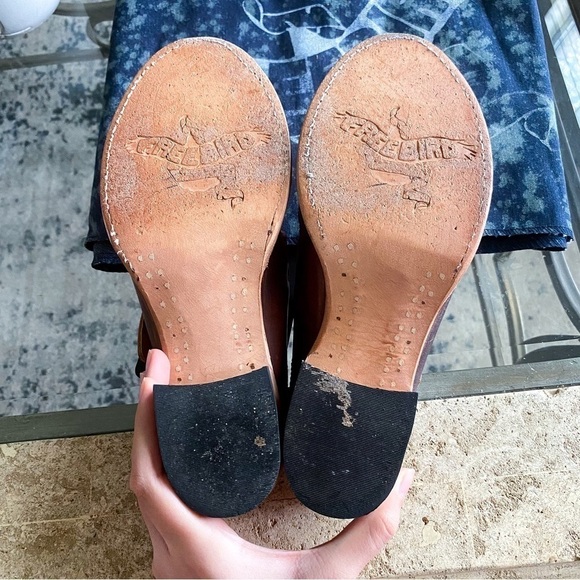 Freebird Shoes Caprice Leather Strappy Open-Toe Block-Heel Slide Cognac 8 GUC - Picture 7 of 10